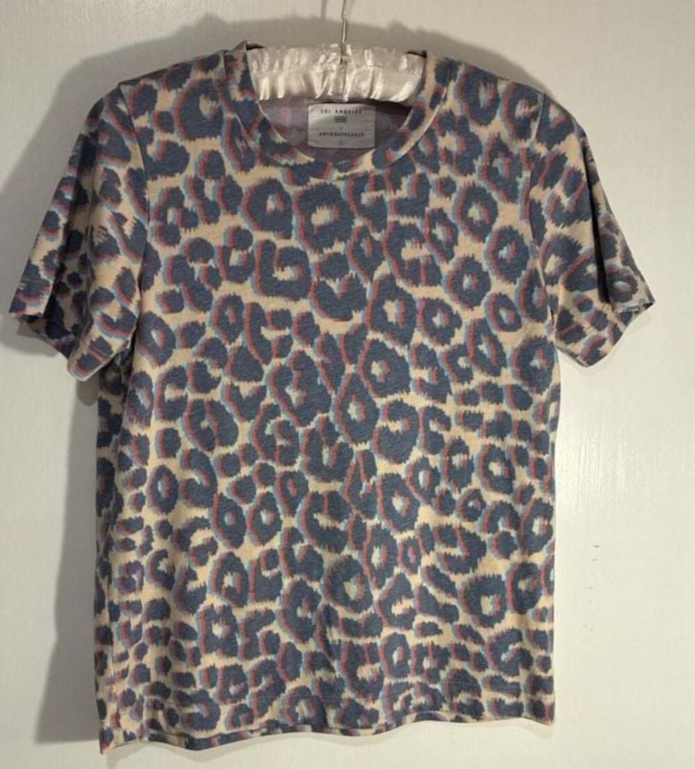 Sol Angeles x Anthropologie Purple Leopard Print Short Sleeve T-Shirt Size XS